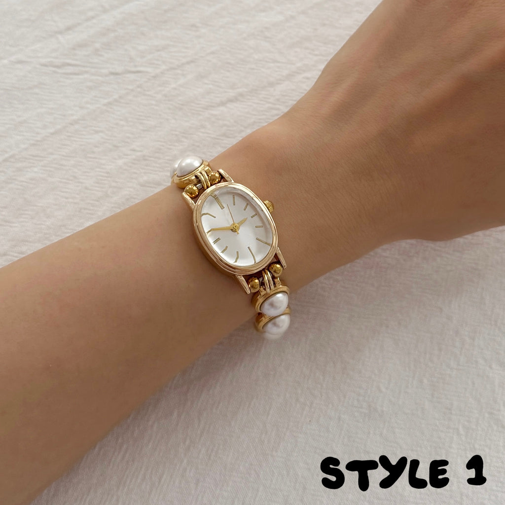 Personalized Vintage Gold Watch Bracelet,Custom Natural Stone Watch,Handmade Pearl Womens Wristwatch,Unique Gift for Her