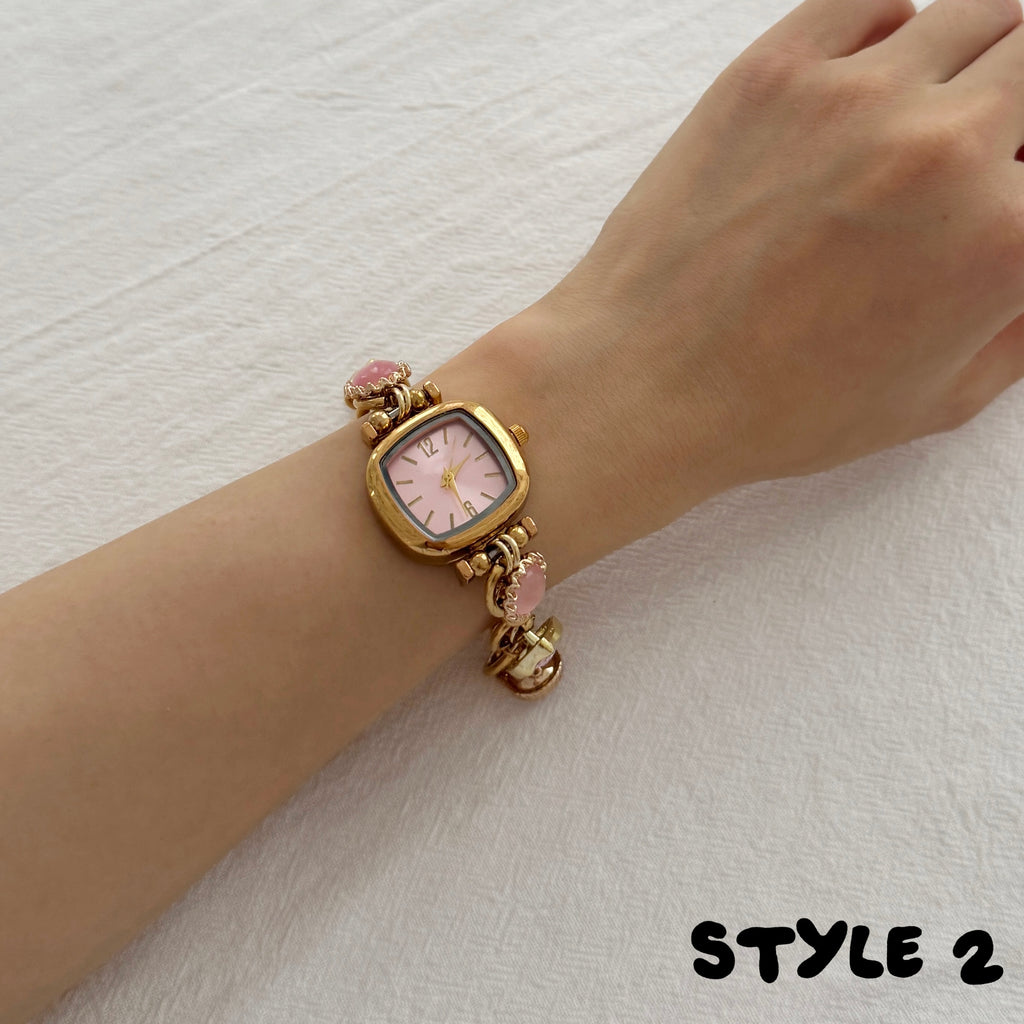 Personalized Vintage Gold Watch Bracelet,Custom Natural Stone Watch,Handmade Pearl Womens Wristwatch,Unique Gift for Her