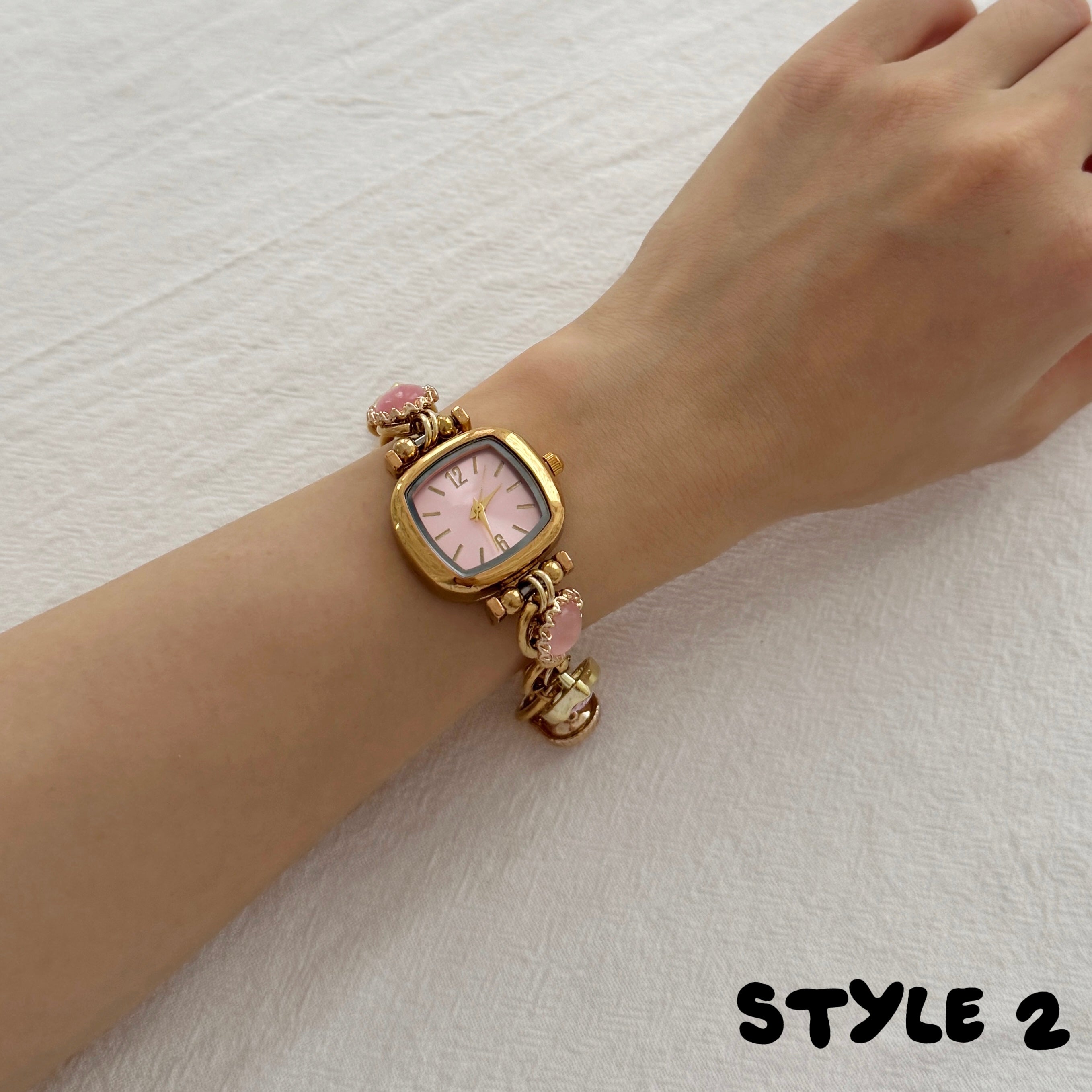 Personalized Vintage Gold Watch Bracelet,Custom Natural Stone Watch,Handmade Pearl Womens Wristwatch,Unique Gift for Her