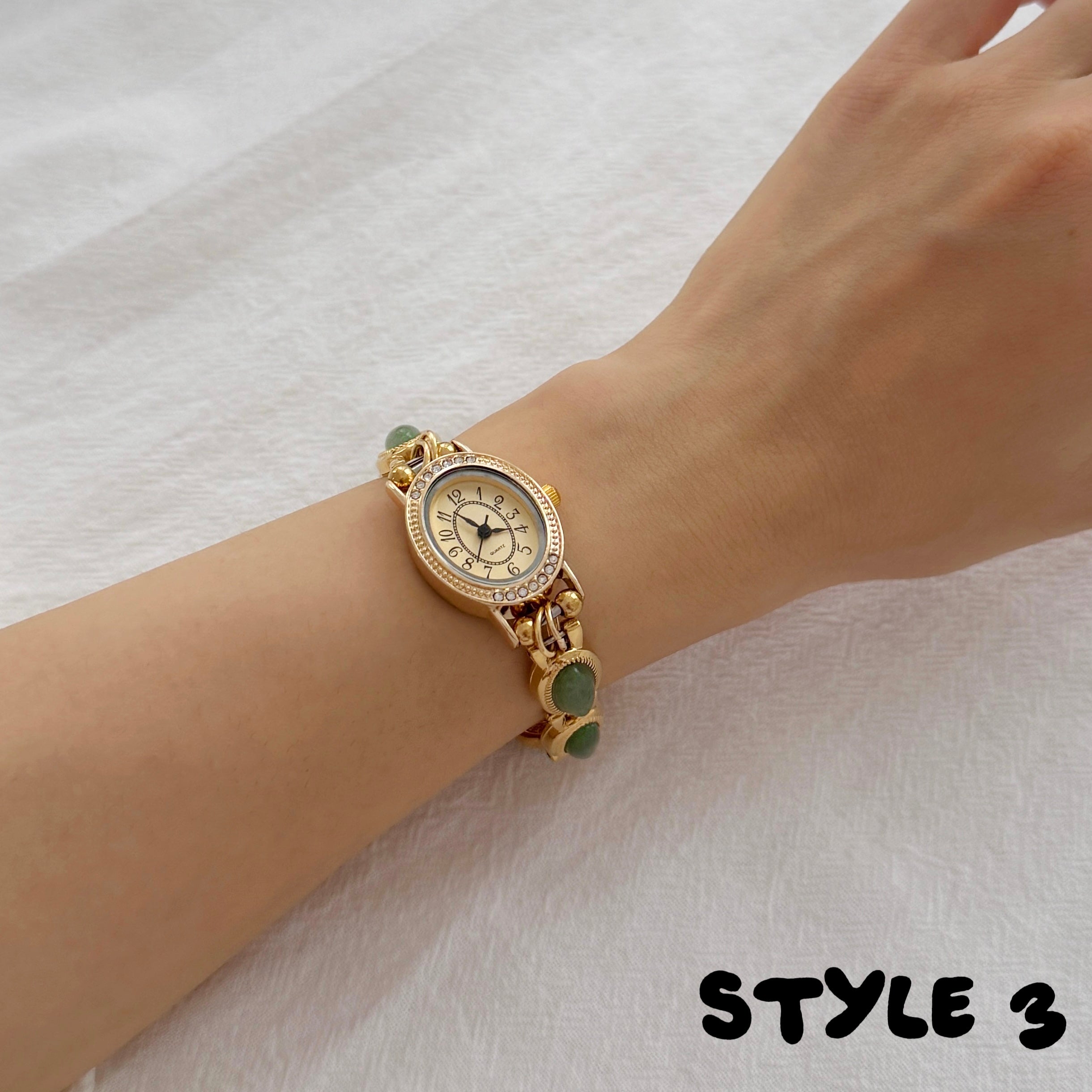 Personalized Vintage Gold Watch Bracelet,Custom Natural Stone Watch,Handmade Pearl Womens Wristwatch,Unique Gift for Her