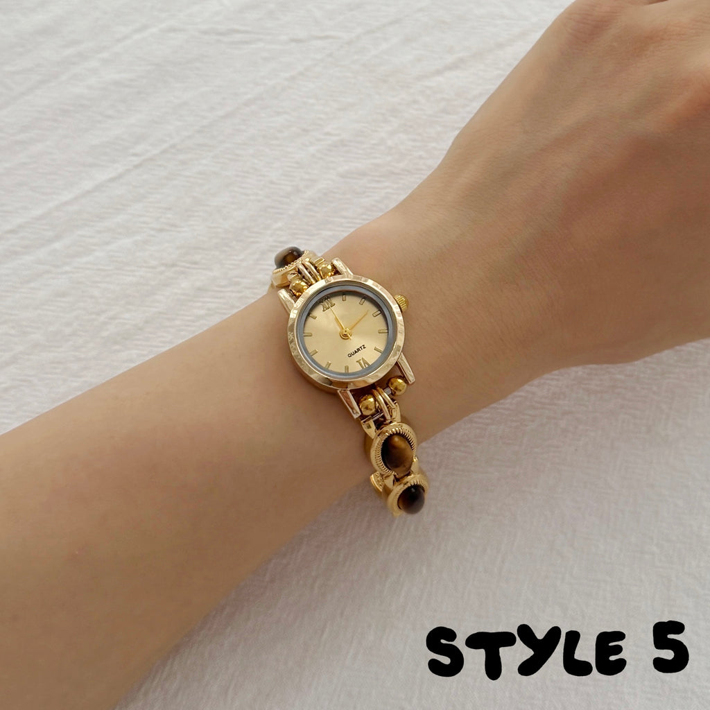 Personalized Vintage Gold Watch Bracelet,Custom Natural Stone Watch,Handmade Pearl Womens Wristwatch,Unique Gift for Her