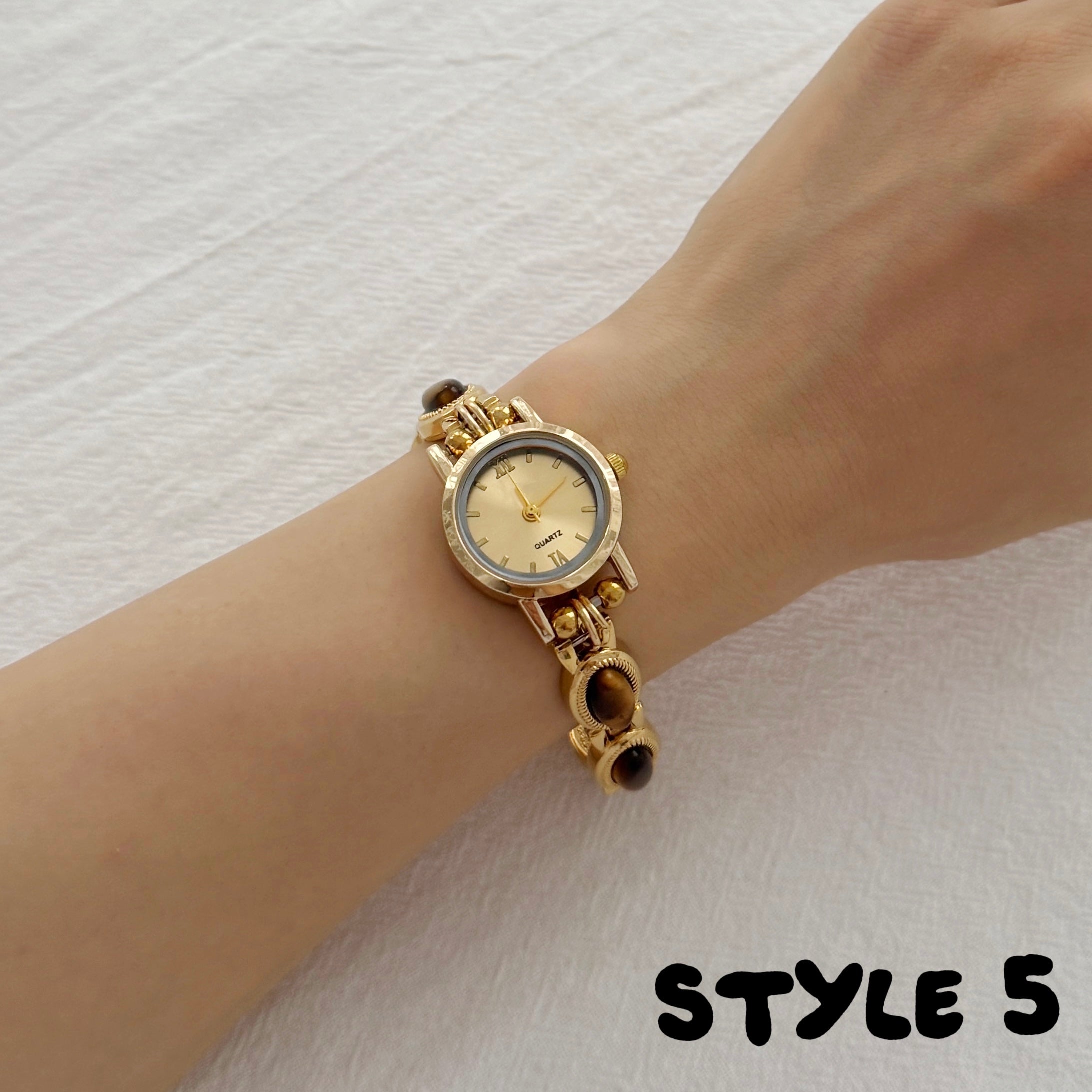 Personalized Vintage Gold Watch Bracelet,Custom Natural Stone Watch,Handmade Pearl Womens Wristwatch,Unique Gift for Her