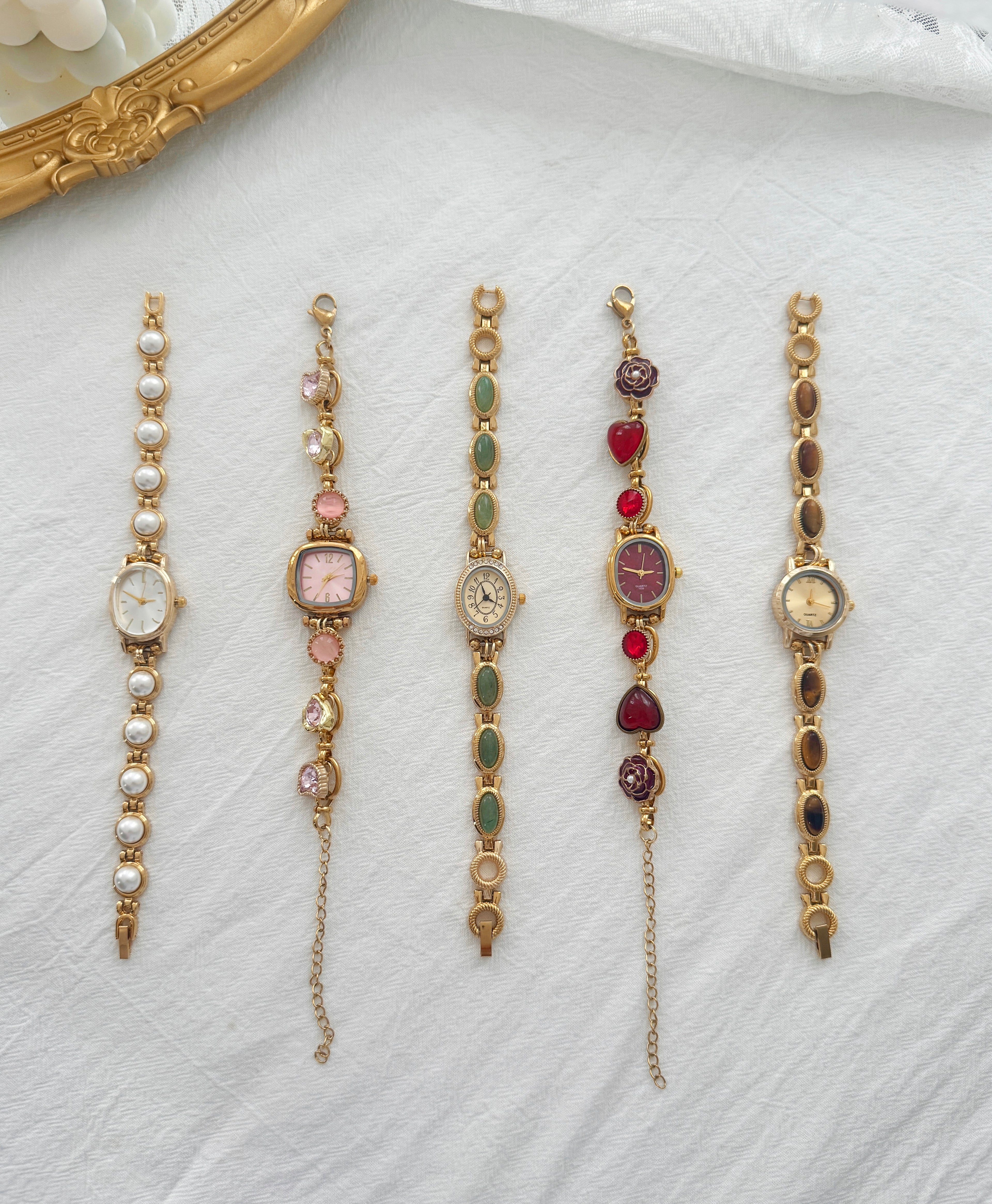 Personalized Vintage Gold Watch Bracelet,Custom Natural Stone Watch,Handmade Pearl Womens Wristwatch,Unique Gift for Her