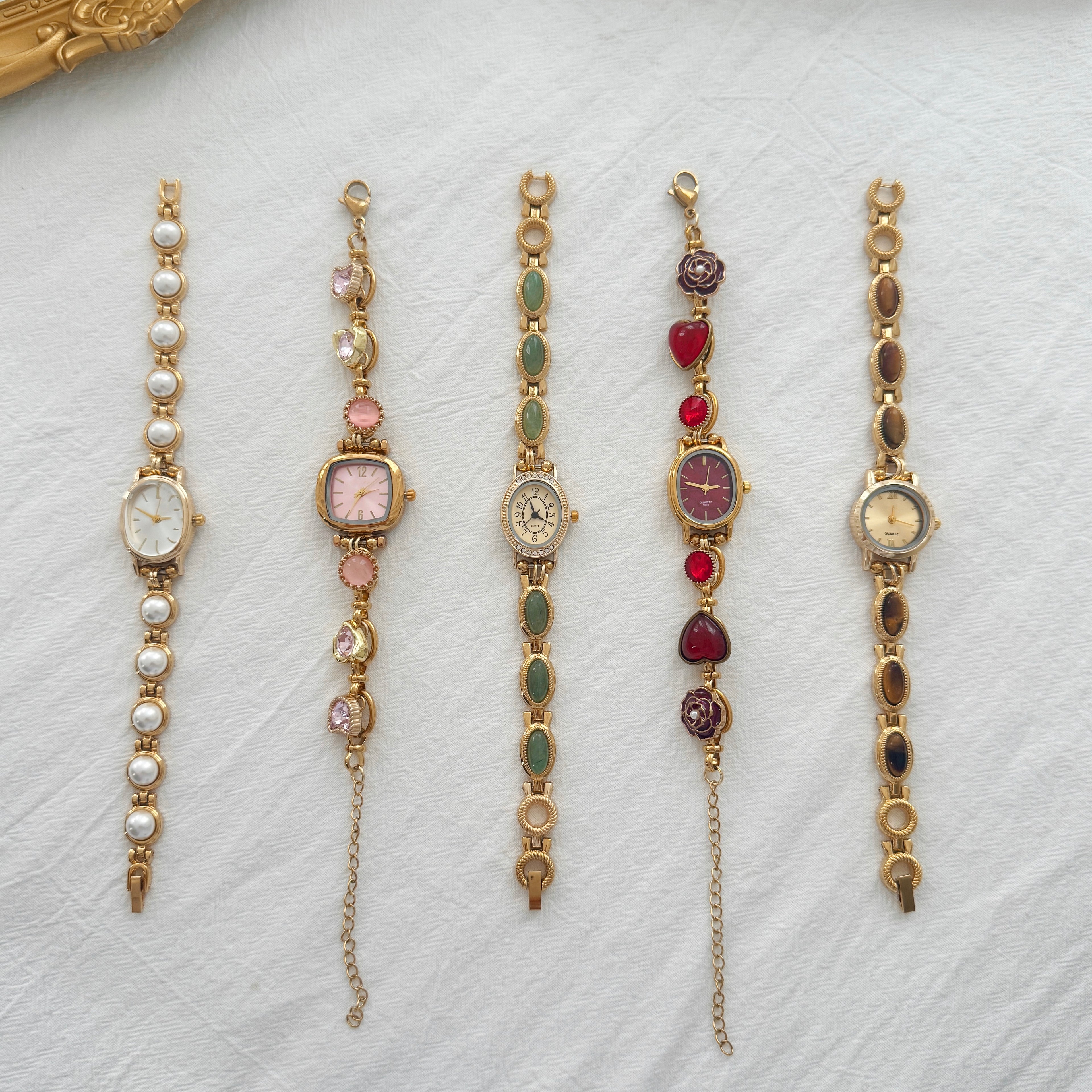 Personalized Vintage Gold Watch Bracelet,Custom Natural Stone Watch,Handmade Pearl Womens Wristwatch,Unique Gift for Her