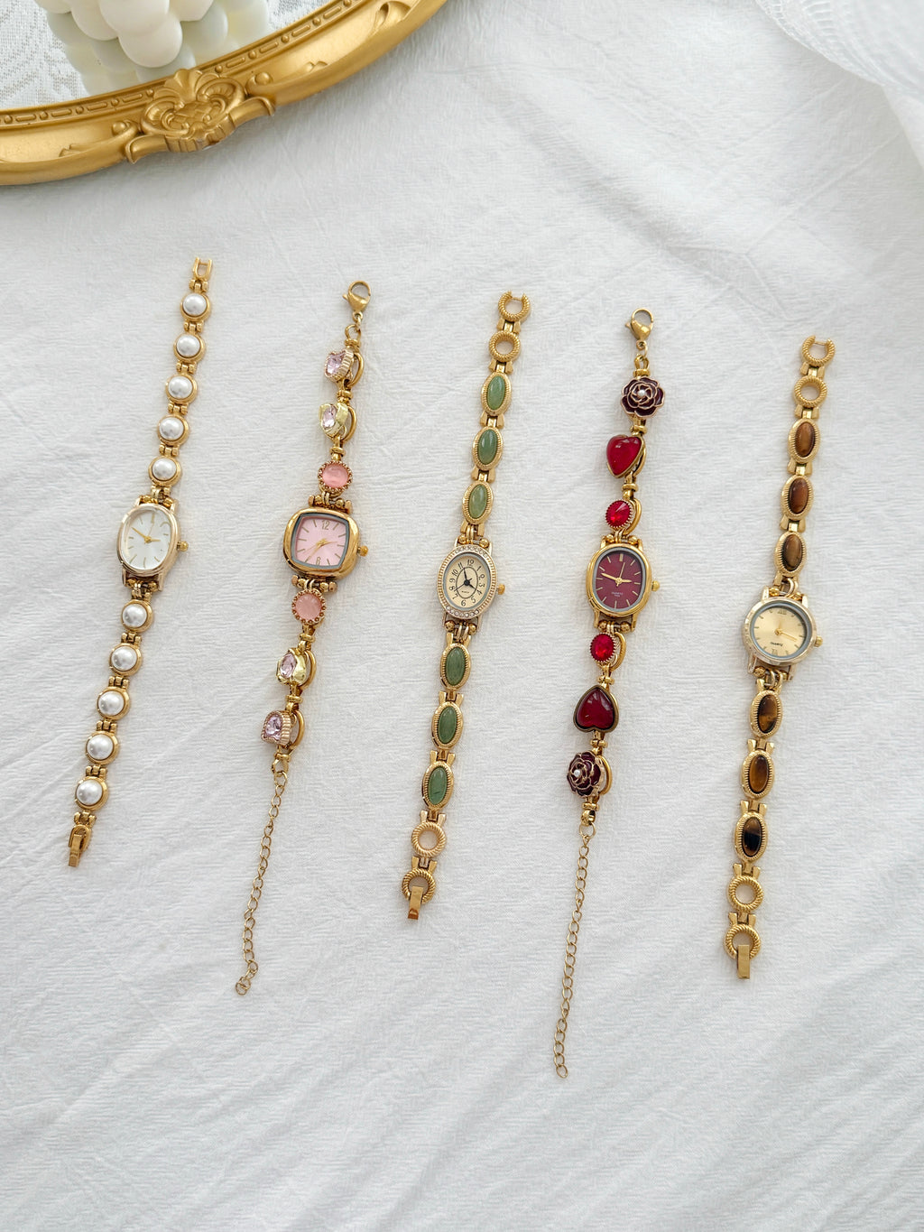Personalized Vintage Gold Watch Bracelet,Custom Natural Stone Watch,Handmade Pearl Womens Wristwatch,Unique Gift for Her