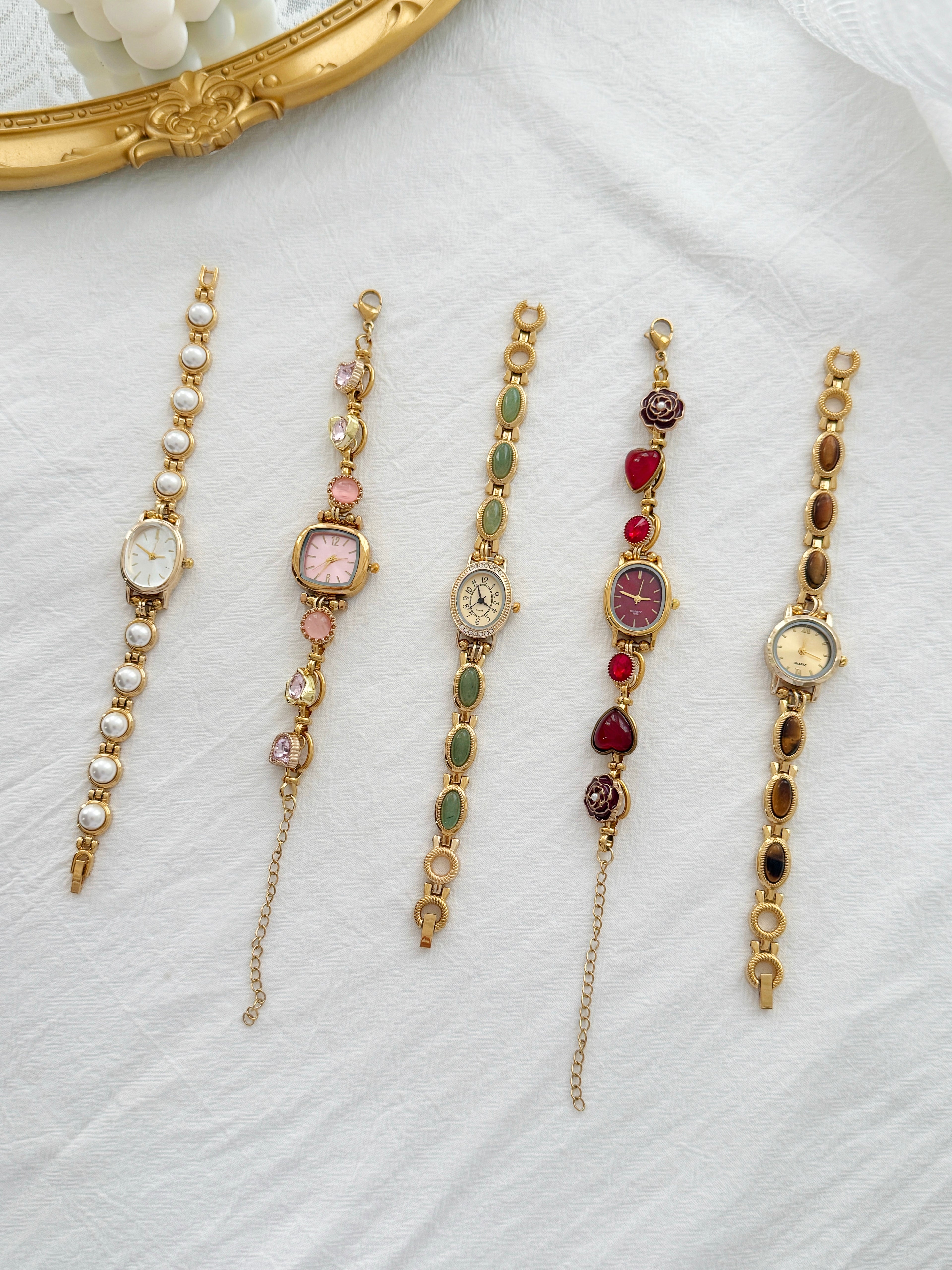 Personalized Vintage Gold Watch Bracelet,Custom Natural Stone Watch,Handmade Pearl Womens Wristwatch,Unique Gift for Her
