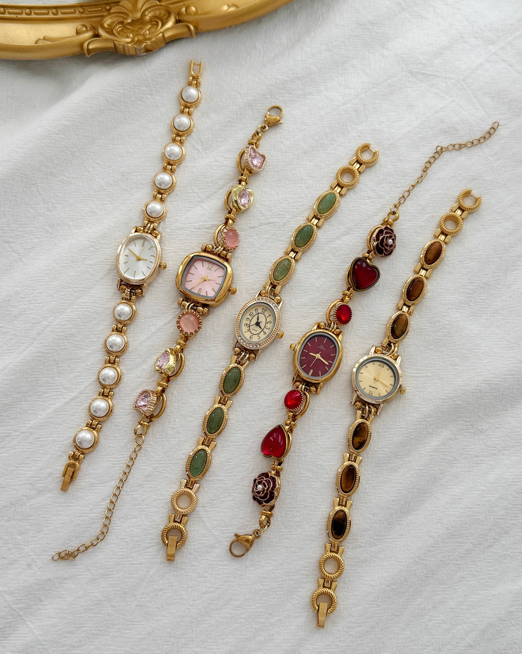 Personalized Vintage Gold Watch Bracelet,Custom Natural Stone Watch,Handmade Pearl Womens Wristwatch,Unique Gift for Her