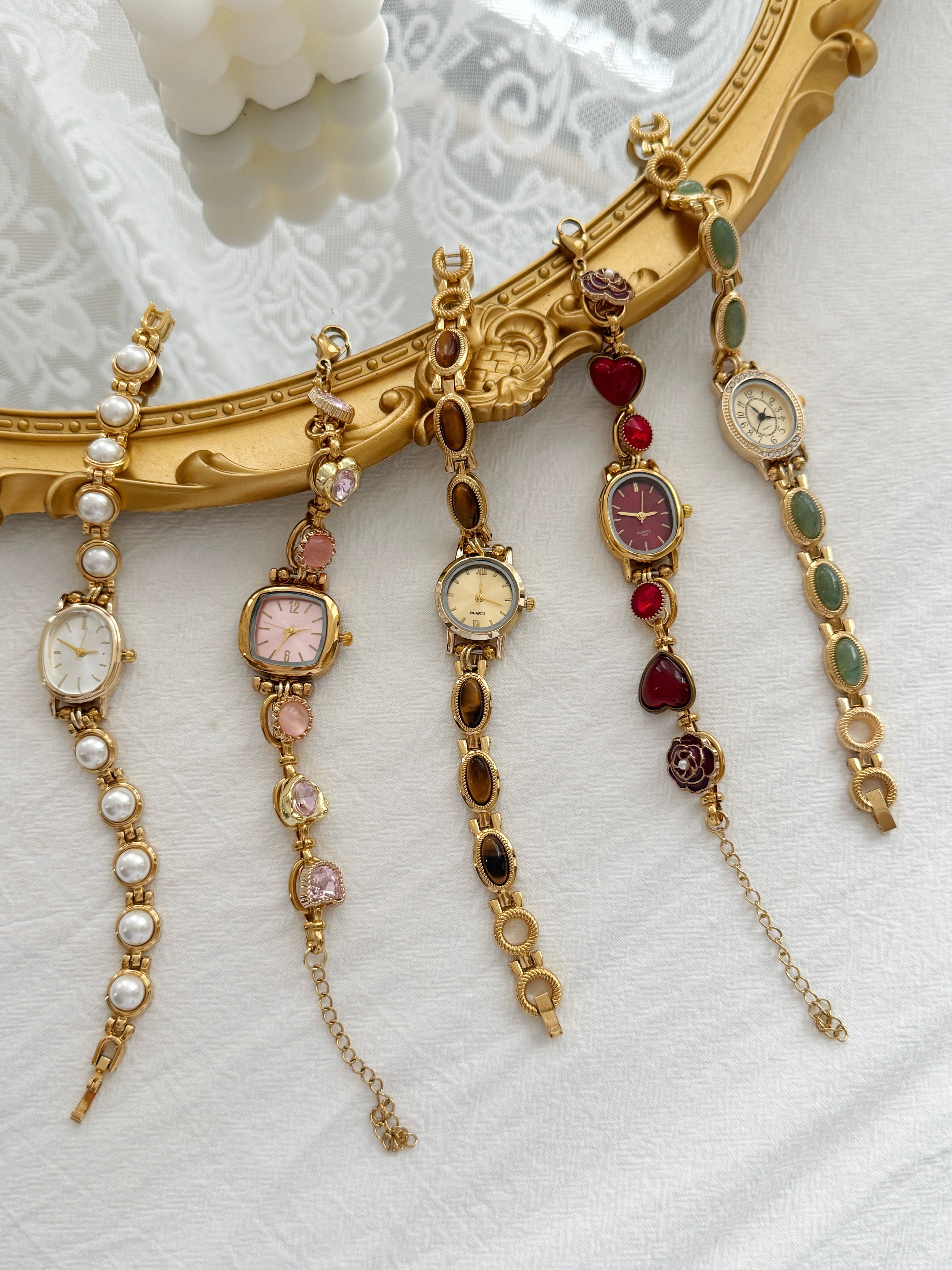 Personalized Vintage Gold Watch Bracelet,Custom Natural Stone Watch,Handmade Pearl Womens Wristwatch,Unique Gift for Her